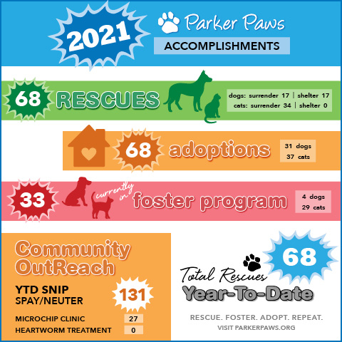Parker Paws 2021 Accomplishment Numbers